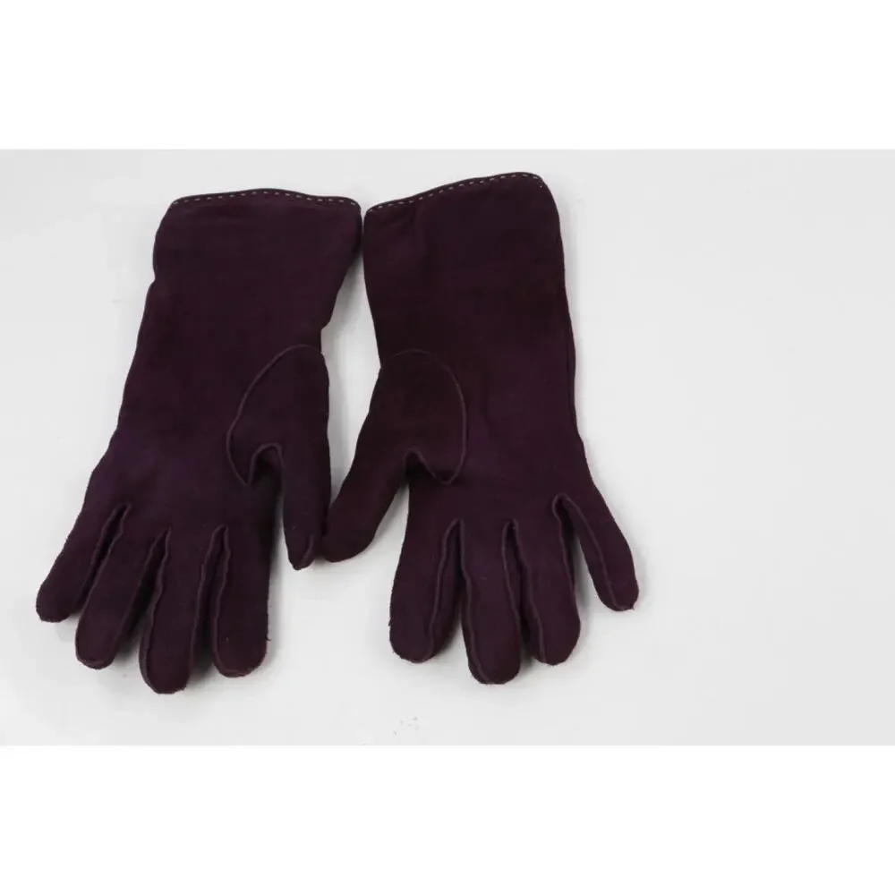 Coach Gloves 7 Plum Purple Suede Cashmere Lined Button Accent Winter Dress Warm